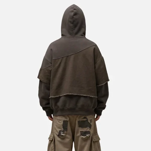 Washed Brown Deconstructed Layered Hoodie