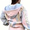 Pastel Wavy Color Block Zip-Up Hoodie