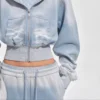 Light Blue Gradient Acid Wash Cropped Tracksuit