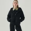 Black Henley Button-Front Oversized Hoodie Black Henley Button-Front Oversized Hoodie