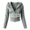 Heather Grey Custom Logo Cropped Zip Up Hoodie Tracksuit Heather Grey Custom Logo Cropped Zip Up Hoodie Tracksuit
