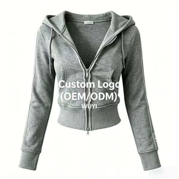 Heather Grey Custom Logo Cropped Zip Up Hoodie Tracksuit Heather Grey Custom Logo Cropped Zip Up Hoodie Tracksuit