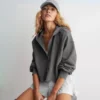 Charcoal Washed Cropped Henley Hoodie