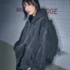 Washed Black Embroidered Oversized Zip-Up Hoodie Washed Black Embroidered Oversized Zip-Up Hoodie