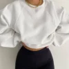 White Oversized Raglan Sleeve Cropped Sweatshirt