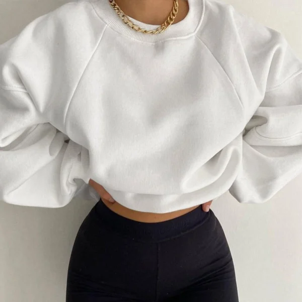 White Oversized Raglan Sleeve Cropped Sweatshirt