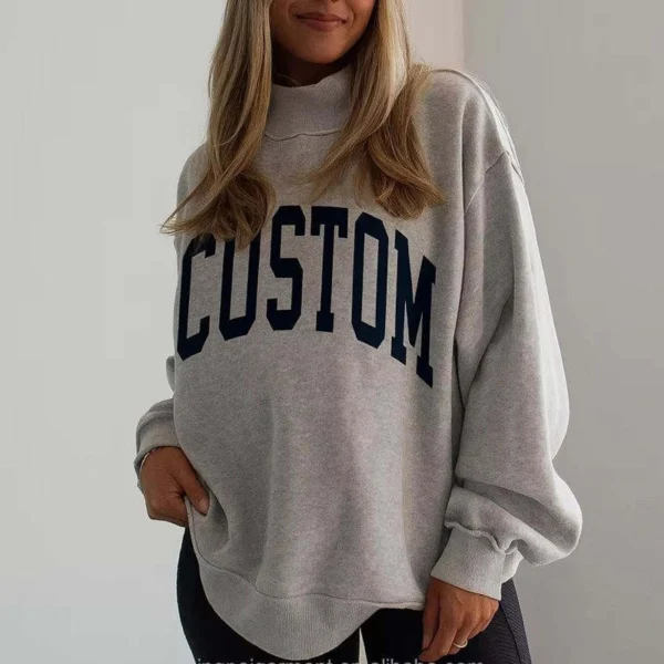 White Grey Oversized Mock Neck Custom Sweatshirt White Grey Oversized Mock Neck Custom Sweatshirt