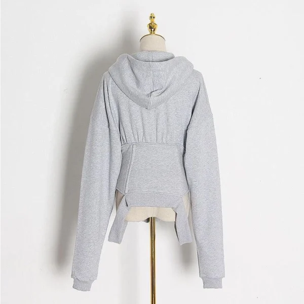 Heather Gray Corset-Style Cinched Waist Hoodie