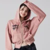 Bow Print Vintage Wash Cropped Zip Hoodie Bow Print Vintage Wash Cropped Zip Hoodie