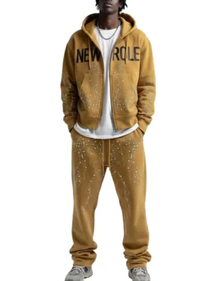 Mustard Rhinestone Washed Zip-Up Hoodie Set Mustard Rhinestone Washed Zip-Up Hoodie Set