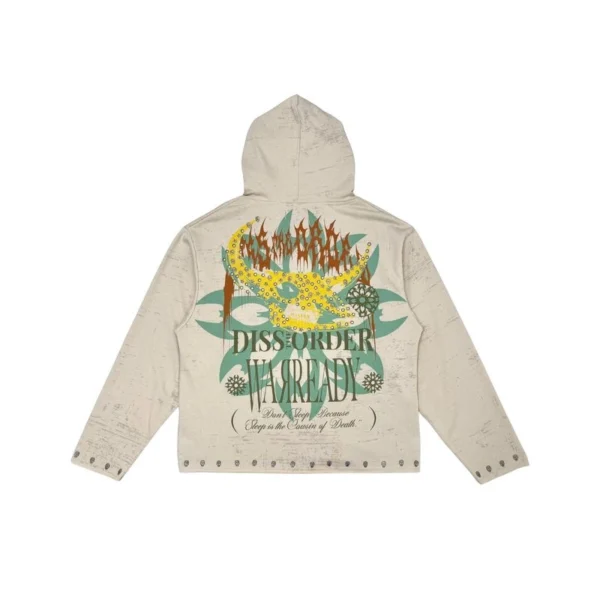 Beige Studded Floral Zip-Up Hoodie Beige Studded Floral Zip-Up Hoodie
