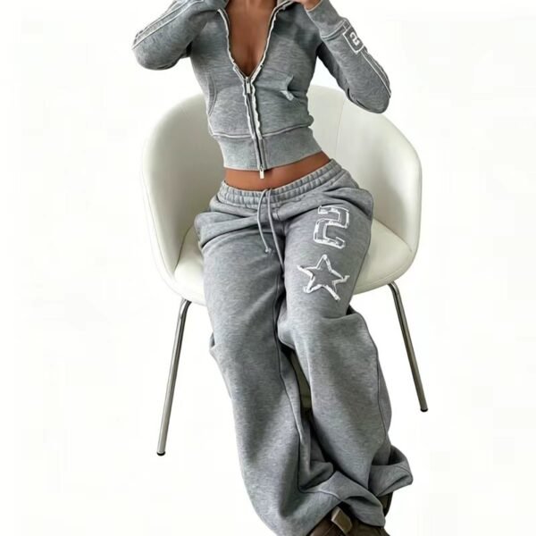 Heather Grey Custom Logo Cropped Zip Up Hoodie Tracksuit Heather Grey Custom Logo Cropped Zip Up Hoodie Tracksuit