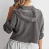 Charcoal Washed Cropped Henley Hoodie