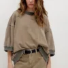 Mocha Washed Exposed-Seam Oversized Sweatshirt