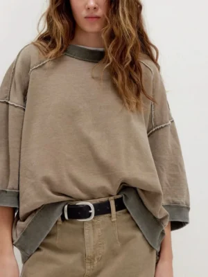 Mocha Washed Exposed-Seam Oversized Sweatshirt