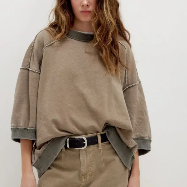 Mocha Washed Exposed-Seam Oversized Sweatshirt
