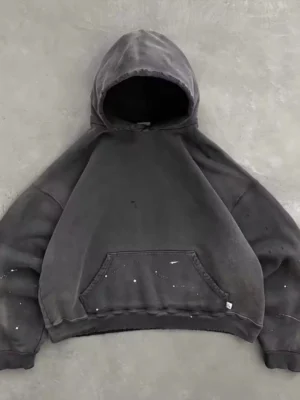 Dark Grey Washed Distressed Oversized Hoodie Dark Grey Washed Distressed Oversized Hoodie