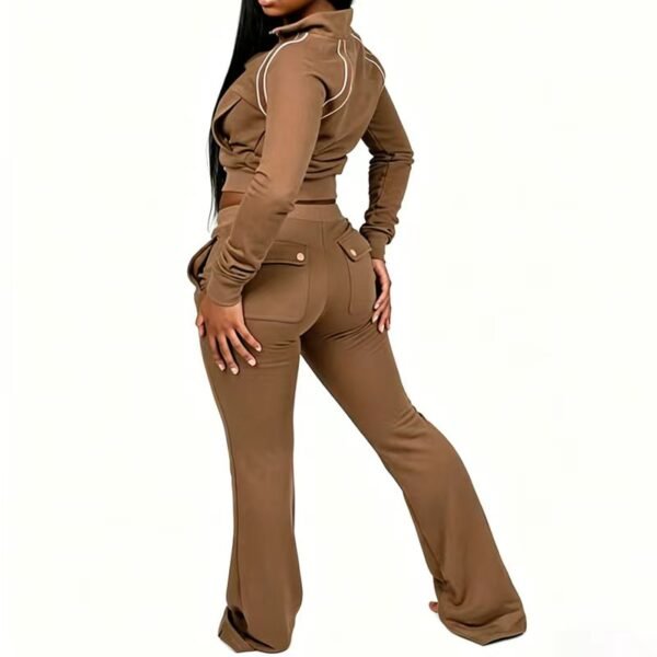 Cropped Zip-Up Hoodie Flared Pants Tracksuit