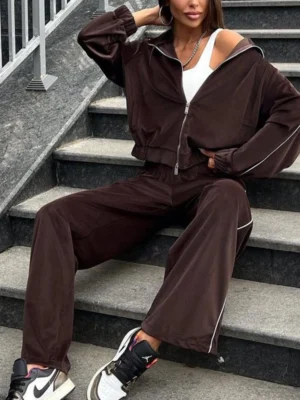 Red Brown Velour Oversized Zip Up Tracksuit Red Brown Velour Oversized Zip Up Tracksuit