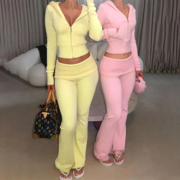 Womens Zip Up Flare Leg Tracksuit Set Womens Zip Up Flare Leg Tracksuit Set