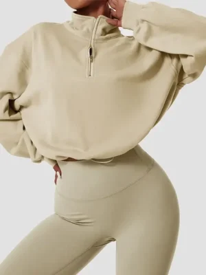 Womens Half Zip Cropped Sweatshirt
