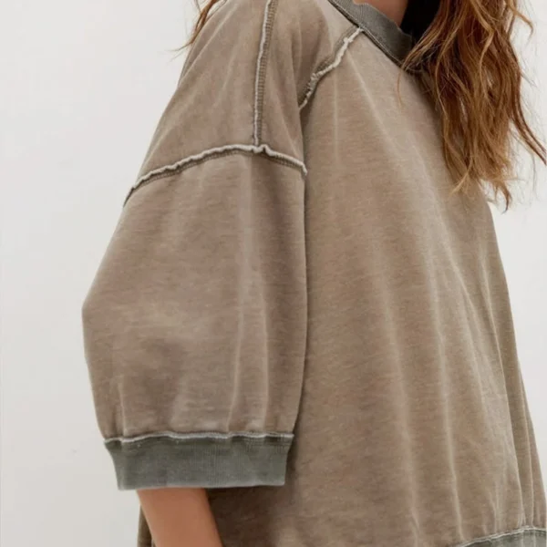 Mocha Washed Exposed-Seam Oversized Sweatshirt