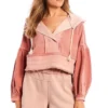 Blush Pink Balloon-Sleeve Cropped Wrap Hoodie