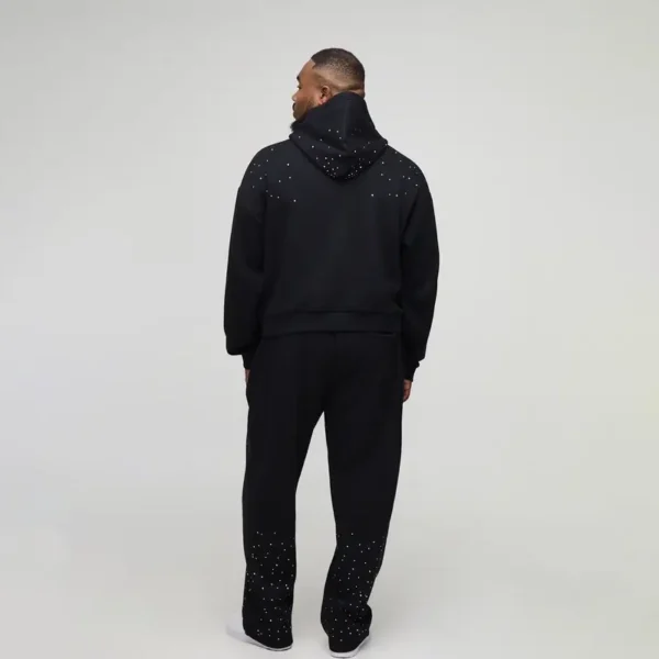 Black Rhinestone-Embellished Zip-Up Hoodie Set Black Rhinestone-Embellished Zip-Up Hoodie Set