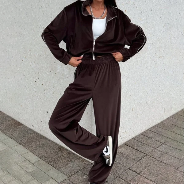 Red Brown Velour Oversized Zip Up Tracksuit