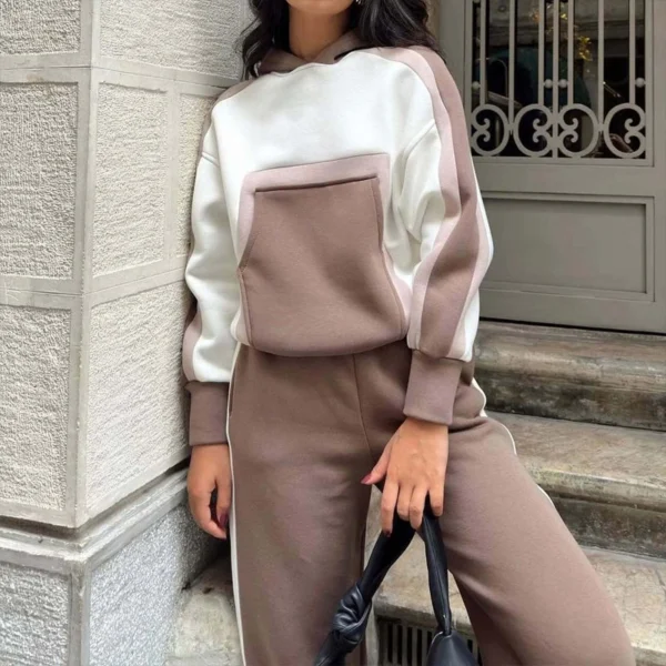 Brown White Colorblock Oversized Hoodie Tracksuit