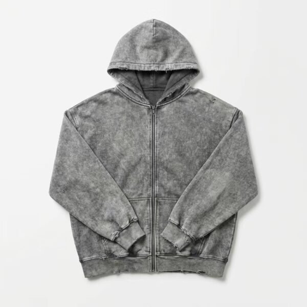 Vintage Washed Distressed Zip Up Hoodie