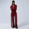 Burgundy Corset Style Cropped Hoodie TracksuitBurgundy Corset Style Cropped Hoodie Tracksuit