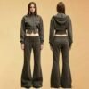 Charcoal Custom Logo Cropped Flare Pants Tracksuit