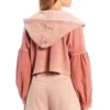 Blush Pink Balloon-Sleeve Cropped Wrap Hoodie