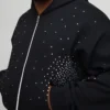 Black Rhinestone-Embellished Zip-Up Hoodie Set Black Rhinestone-Embellished Zip-Up Hoodie Set
