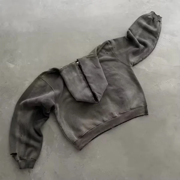 Dark Grey Washed Distressed Oversized Hoodie Dark Grey Washed Distressed Oversized Hoodie