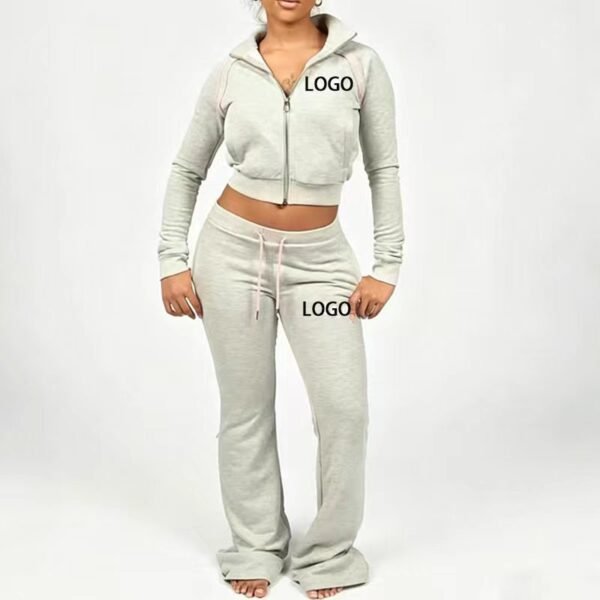 Cropped Zip-Up Hoodie Flared Pants Tracksuit