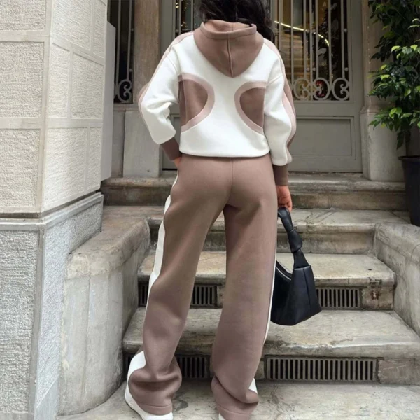 Brown White Colorblock Oversized Hoodie Tracksuit
