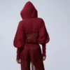 Burgundy Corset Style Cropped Hoodie TracksuitBurgundy Corset Style Cropped Hoodie Tracksuit