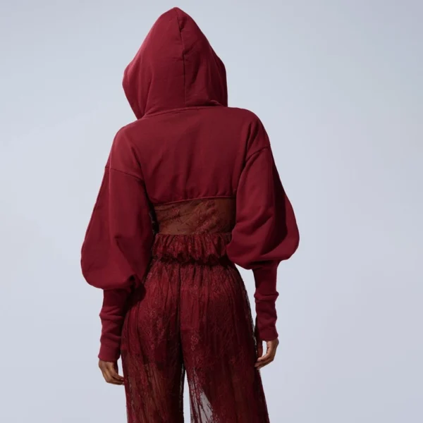 Burgundy Corset Style Cropped Hoodie TracksuitBurgundy Corset Style Cropped Hoodie Tracksuit