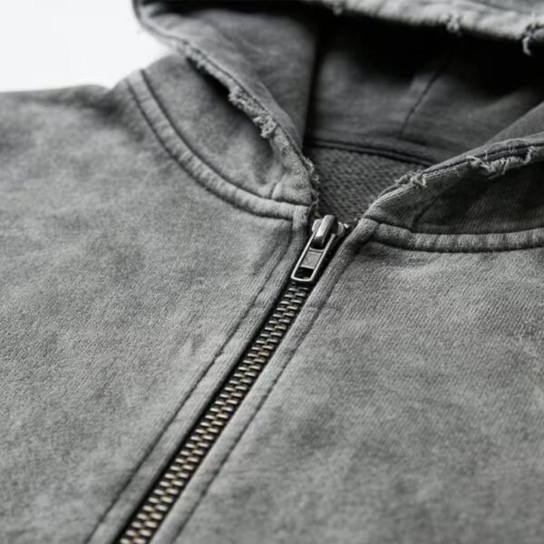 Vintage Washed Distressed Zip Up Hoodie