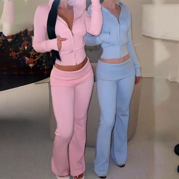Womens Zip Up Flare Leg Tracksuit Set Womens Zip Up Flare Leg Tracksuit Set