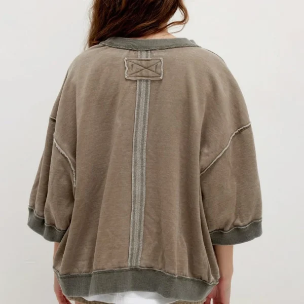 Mocha Washed Exposed-Seam Oversized Sweatshirt