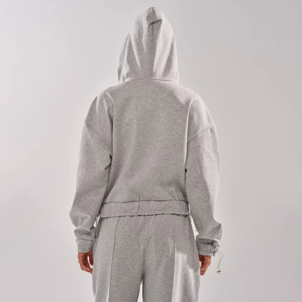 Heather Gray Drawstring-Waist Cropped Zip-Up Hoodie Heather Gray Drawstring-Waist Cropped Zip-Up Hoodie