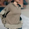 Olive Color-Blocked Exposed-Seam Oversized Hoodie