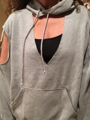 Heather Grey Ring-Detail Cut-Out Oversized Hoodie