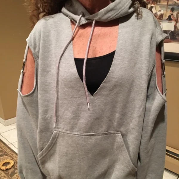 Heather Grey Ring-Detail Cut-Out Oversized Hoodie