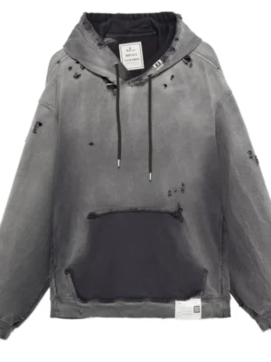 Grey Washed Distressed Oversized Hoodie