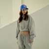 Grey Cropped Embossed Hoodie Tracksuit