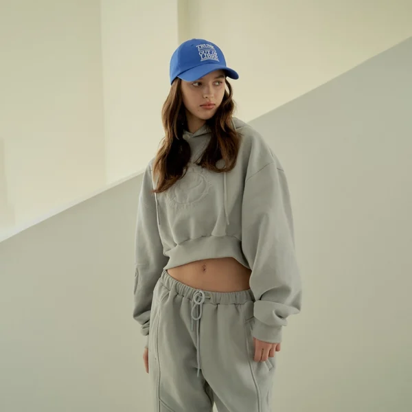 Grey Cropped Embossed Hoodie Tracksuit